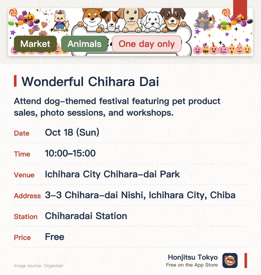 Wonderful Chihara Dai. 18 Oct · Ichihara City Chihara-dai Park. Attend dog-themed festival featuring pet product sales, photo sessions, and workshops.